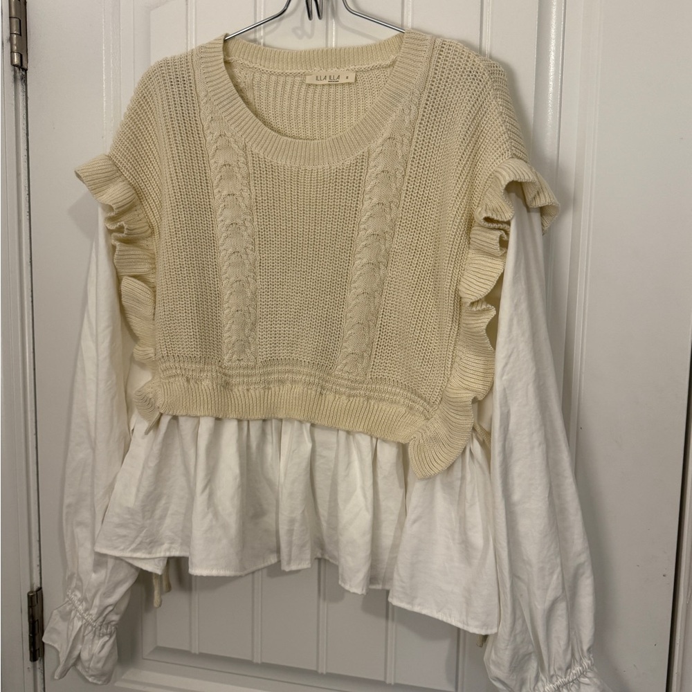 ILLA ILLA Beige Knit Ruffle Long Sleeve Top